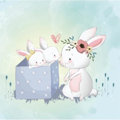 Mommy and Twins Baby Bunny in a Box