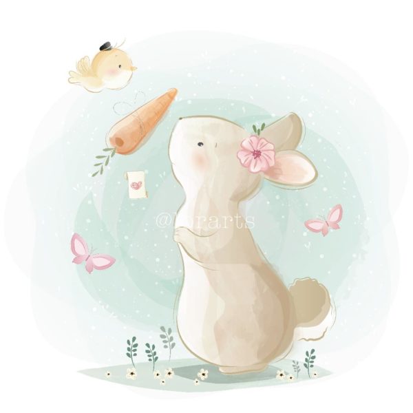 Bunny Receiving a Carrot Gift