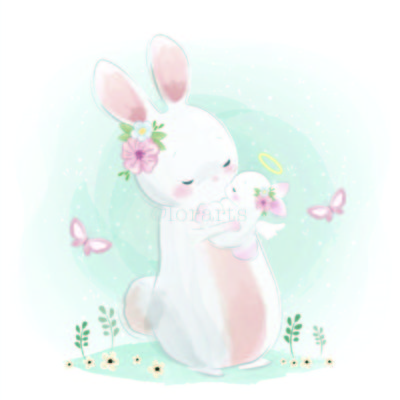 Mommy Bunny Holding Her Little Baby