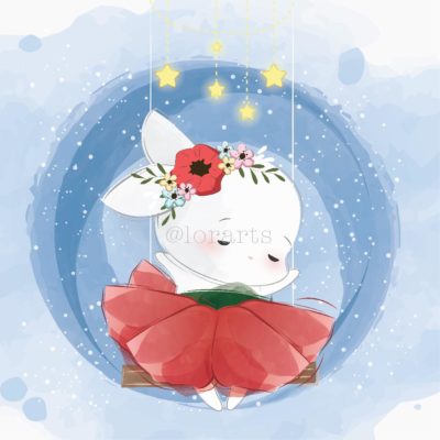 Flower Skirt Bunny Sitting on a Swing