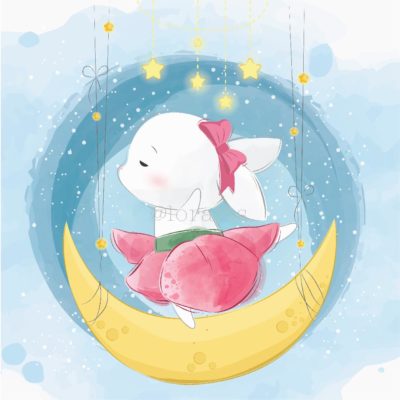 Flower Skirt Bunny Dancing on Moon
