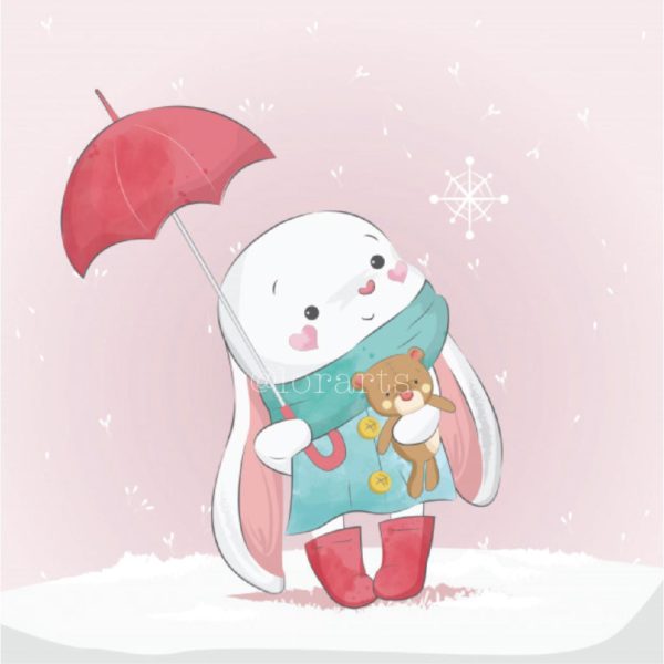 Little Bunny Holding a Red Umbrella