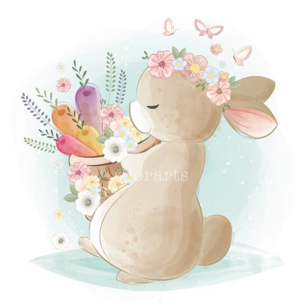 Little Bunny Holding A Basket of Carrots