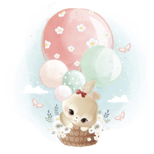 Little Bunny Flying With Balloons