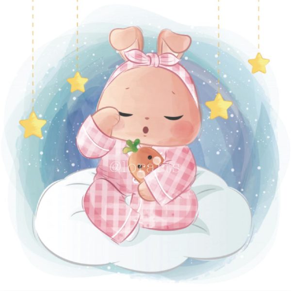 Sleepy Bunny Sitting on Cloud
