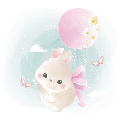 Cute Bunny Flying With a Flowery Balloon