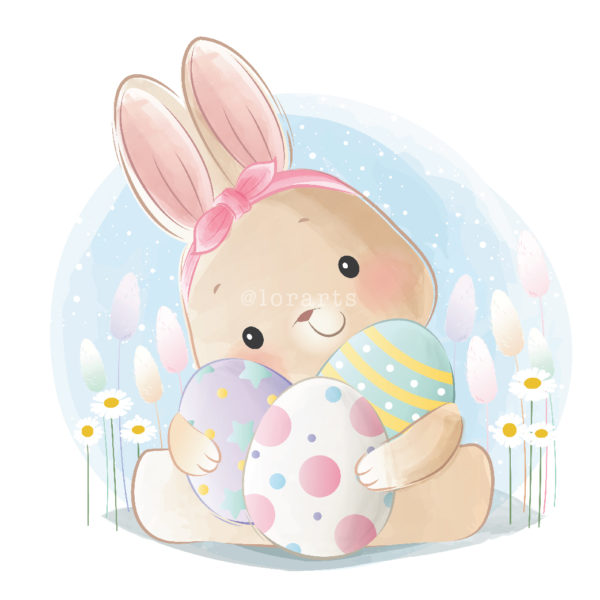 Cute Easter Bunny Holding Eggs