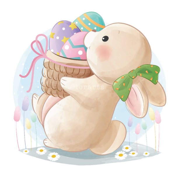Cute Bunny Holding a Basket of Easter Eggs