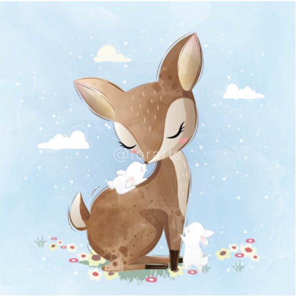 Little Deer Kissing a Little Bunny