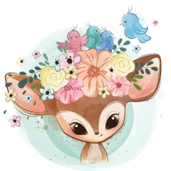 Little Deer with Flower Nest on Head