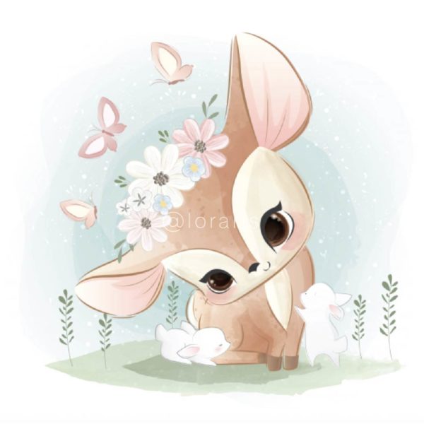 Little Deer Playing with Bunnies