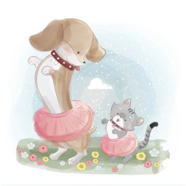 Cute Doggy Dancing With Little Kitty