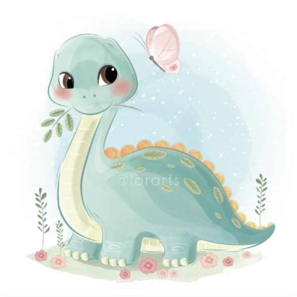 Baby Dinosaur Playing With a Butterfly