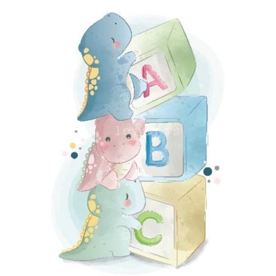 Cute Baby Dinos Playing Blocks