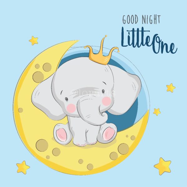 Little Prince Elephant Sitting on Moon