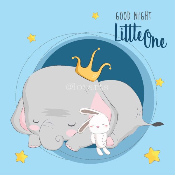 Little Elephant Sleeping With A Bunny Doll