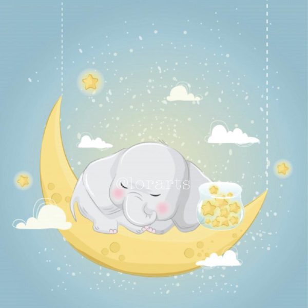Little Elephant Sleeping on Moon