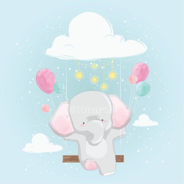 Little Elephant Sitting on a Swing