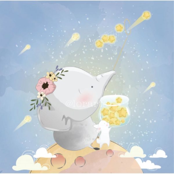 Elephant and Bunny Catching Shooting Stars