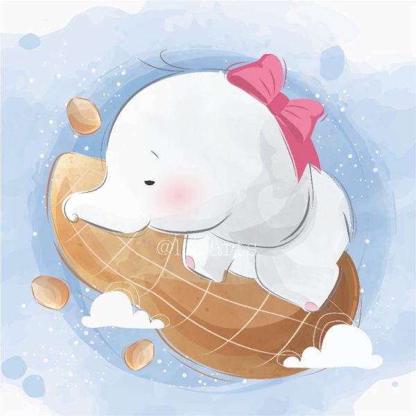 Little Elephant Sleeping on a Peanut Pillow