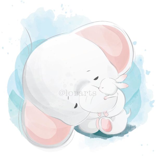 Little Elephant Hugging a Bunny