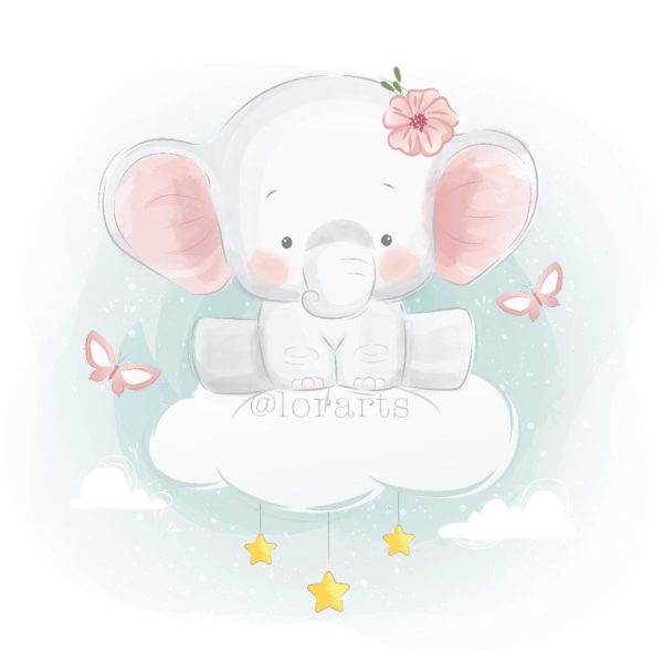 Cute Elephant Sitting on a Cloud
