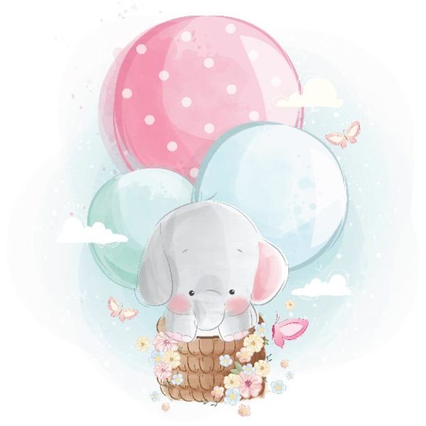 Little Elephant Flying with Balloons