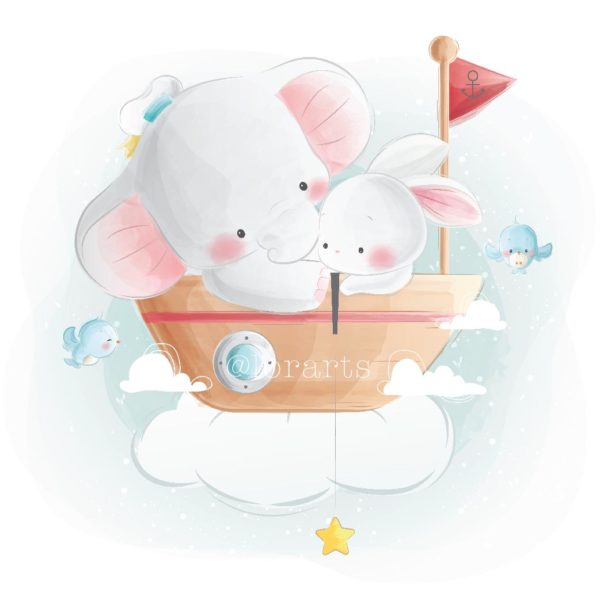 Elephant and Bunny Fishing Star Together