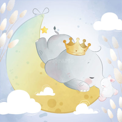 Baby Elephant Sleeping on Moon