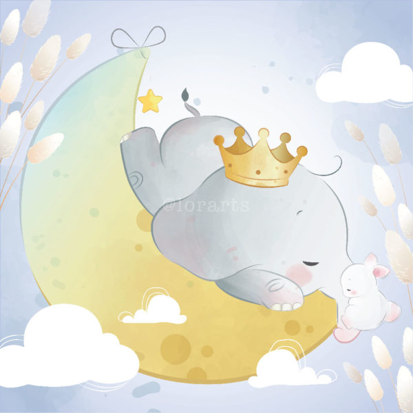 Baby Elephant Sleeping on Moon