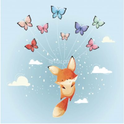 Little Fox Flying With Butterflies