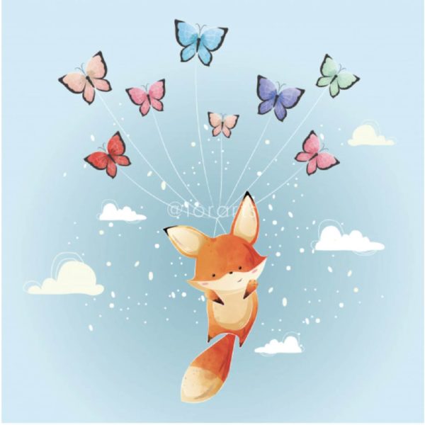 Little Fox Flying With Butterflies