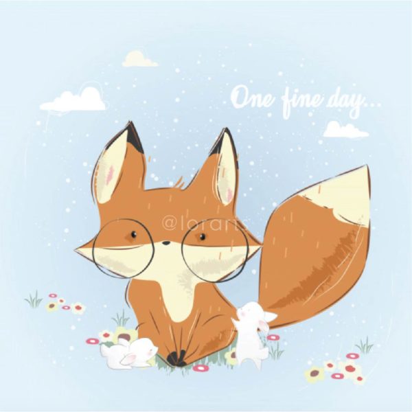 Little Fox Playing with Bunnies