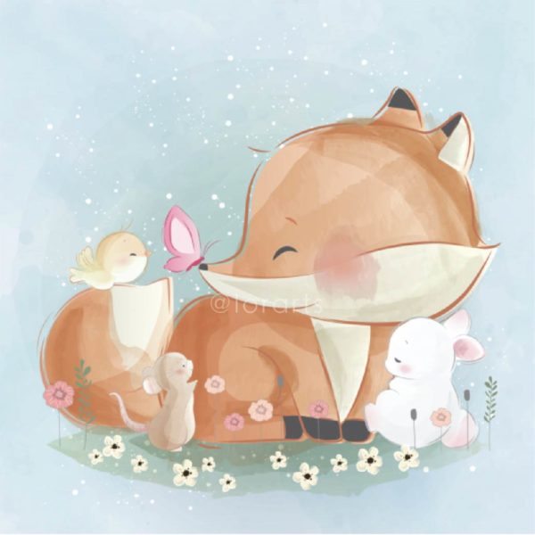 Fox Playing With a Bird and a Bunny