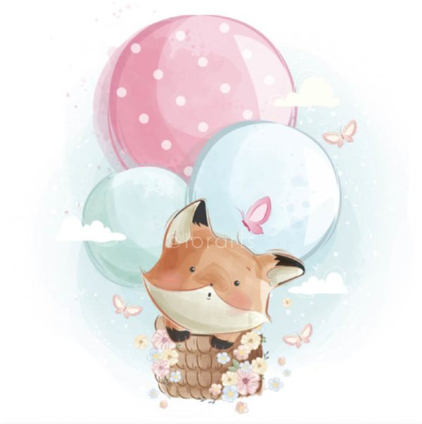 Little Fox Flying with Balloons