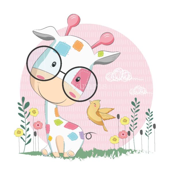 Stitch Patterned Giraffe and a Little Bird