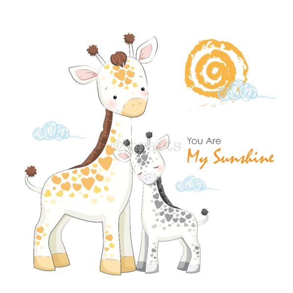 Mommy and Baby Giraffe in White Yellow