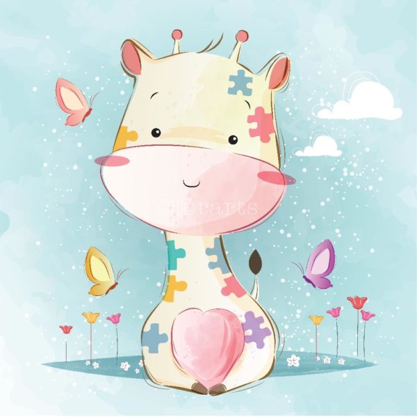 Baby Giraffe in Pastel Puzzle Pattern