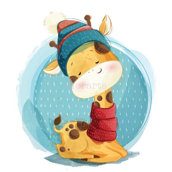 Cute Baby Giraffe Wearing a Red Scarf