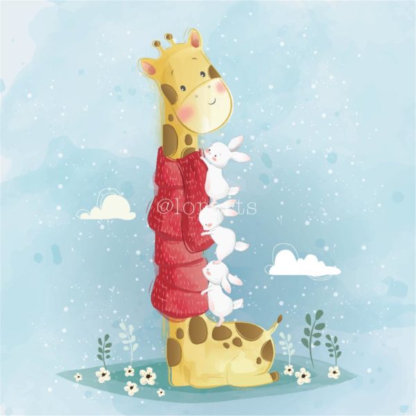 Bunnies Put a Scarf on the Long Neck Giraffe
