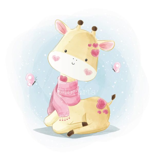 Little Giraffe Wearing a Pink Scarf
