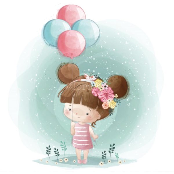 Cute Little Girl Holding Balloons