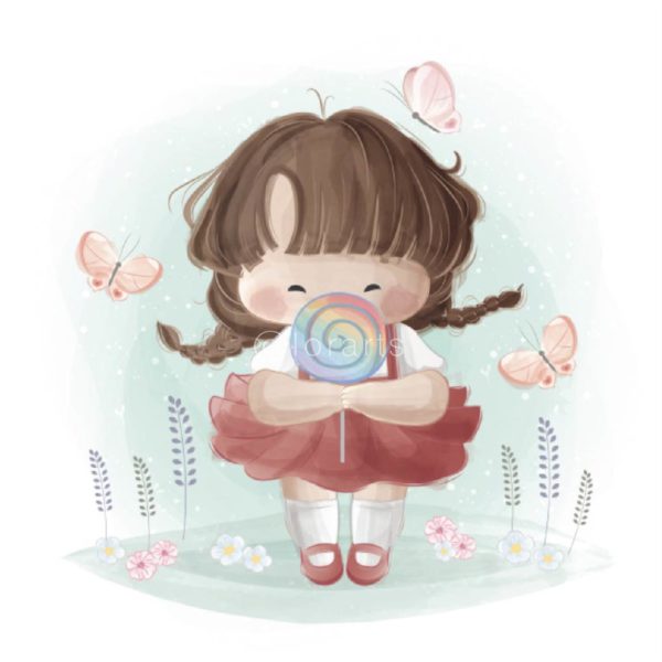 Little Girl Holding a Rainbow Lollipop
