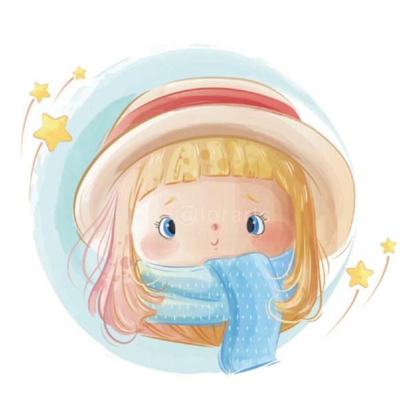 Little Girl Wearing a Hat and a Scarf