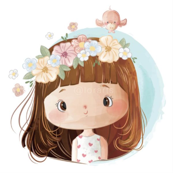 Little Girl Wearing a Flower Wreath