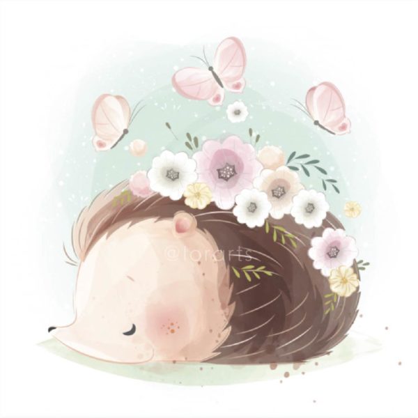 Little Hedgehog With Bunch Of Flowers
