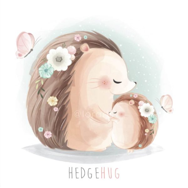 Mommy and Baby Hedgehog Hugging Each Other