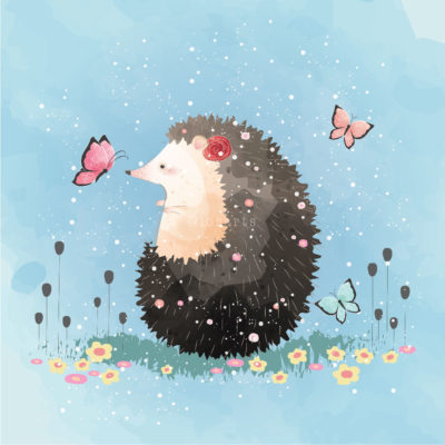 Hedgehog Playing with a Butterfly