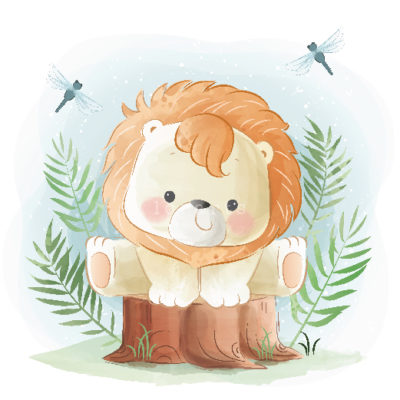 Little Safari Lion Sitting on a Tree