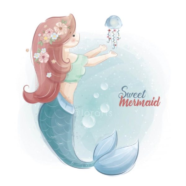 Sweet Mermaid Playing with a Jellyfish